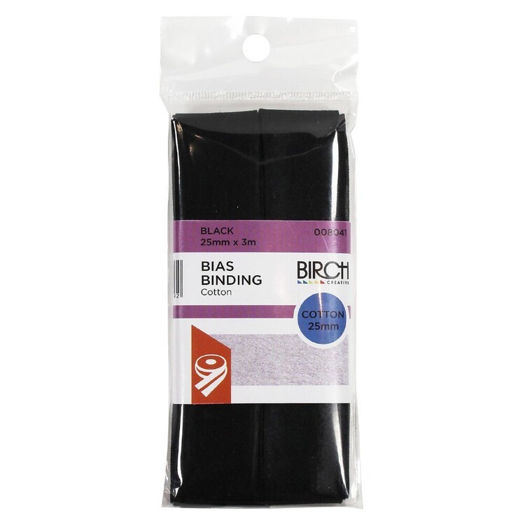 Birch Cotton Bias Binding Black 25 mm | Spotlight Australia