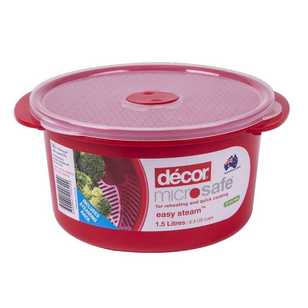 Decor Microsafe Round Container With Steaming Rack 1.5 L Red