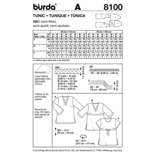 Burda Pattern 8100 Women's Top  18 - 32