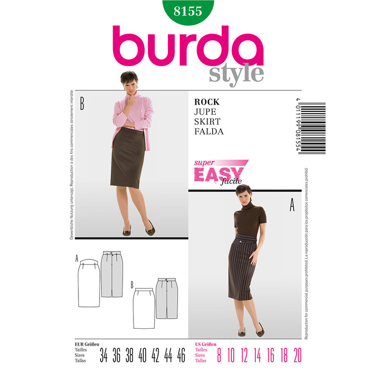 Burda Pattern 8155 Women's Skirt  8 - 20