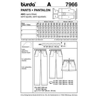 Burda Pattern 7966 Women's Pants  12 - 24