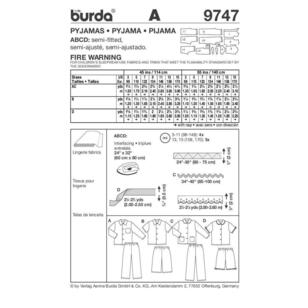 Burda Pattern 9747 Kid's Sleepwear  3 - 15