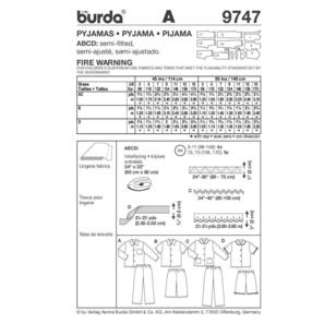 Burda 9747 Kid's Sleepwear Pattern