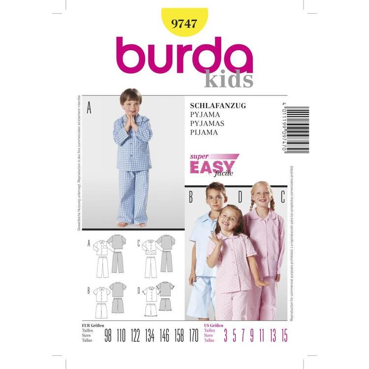 Burda 9747 Kid's Sleepwear Pattern