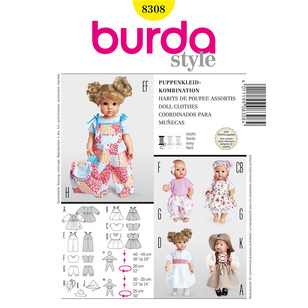 Burda Pattern 8308 Dolls Clothes All Sizes
