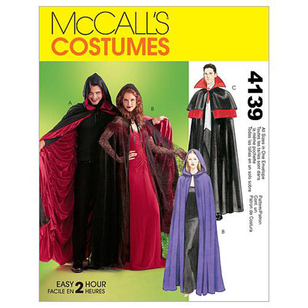 McCall's Pattern M4139 Teens' Lined & Unlined Cape Costumes One Size