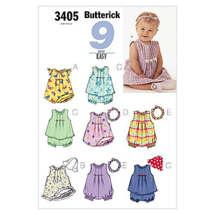 Butterick Pattern B3405 Infants' Dress Top Romper Panties Hat & Headband