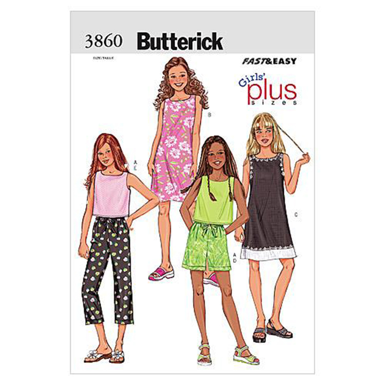Butterick Pattern B3860 Girls' Plus Top Dress Shorts & Pants