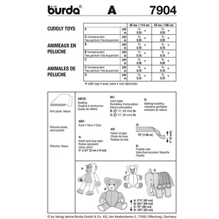 Burda Pattern 7904 Cuddle Toys All Sizes