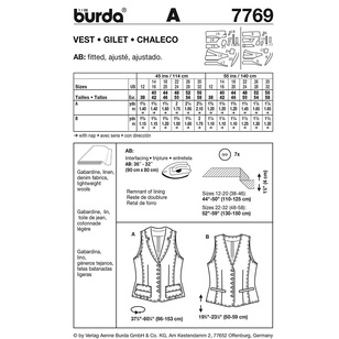 Burda Pattern 7769 Women's Vest  12 - 32