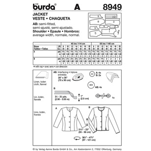 Burda Pattern 8949 Women's Jacket  8 - 20