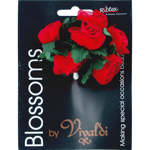 Vivaldi Blossoms 6 Head Organza Roses With Leaves Red Small