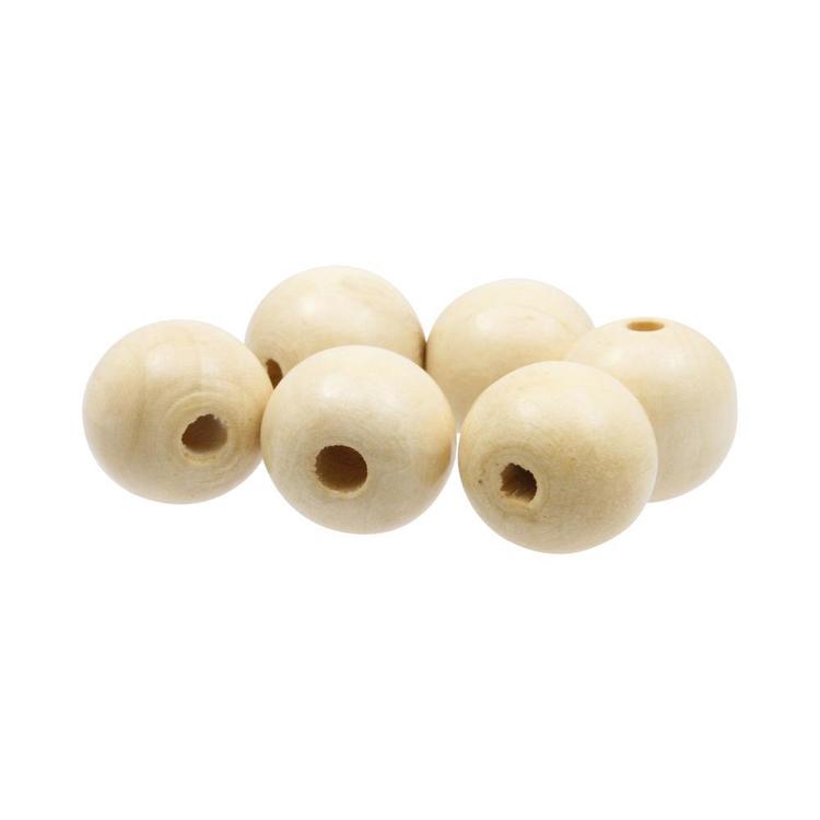 Arbee Round Wood Beads 6 Pack Natural 25 mm