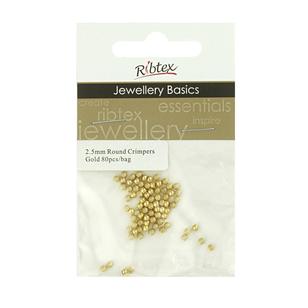 Ribtex Jewellery Basics Round Crimpers 80 Pack Gold 2.5 mm