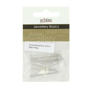 Ribtex Jewellery Basics Head Pins 20 Pack Silver 35 mm