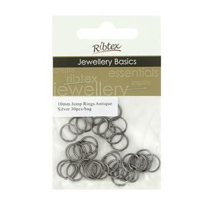 Ribtex Jewellery Basics Jump Rings 30 Pack Antique Silver 10 mm
