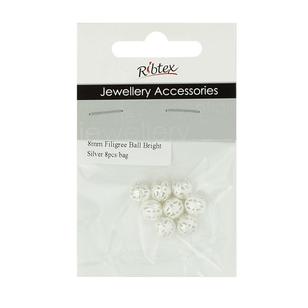 Ribtex Jewellery Accessories Filigree Ball Spacer Bright Silver 8 mm
