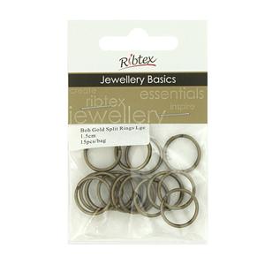 Ribtex Jewellery Basics Split Rings 15 Pack Bohemian Gold 16 mm