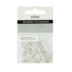 Ribtex Jewellery Accessories Plastic Rings 20 Pack Bright Silver 16 mm