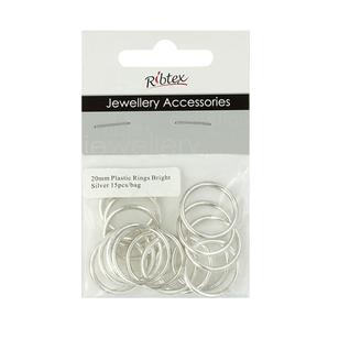 Ribtex Jewellery Accessories Plastic Rings 15 Pack Bright Silver 20 mm
