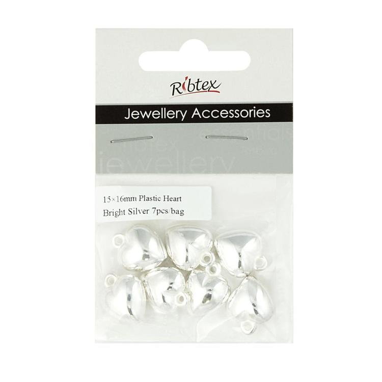 Ribtex Jewellery Accessories Plastic Heart Charm Bright Silver 15 x 16 mm