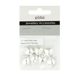 Ribtex Jewellery Accessories Plastic Heart Charm Bright Silver 15 x 16 mm