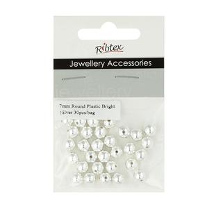 Ribtex Jewellery Accessories Round Plastic Spacer 30 Pack Bright Silver 6 mm