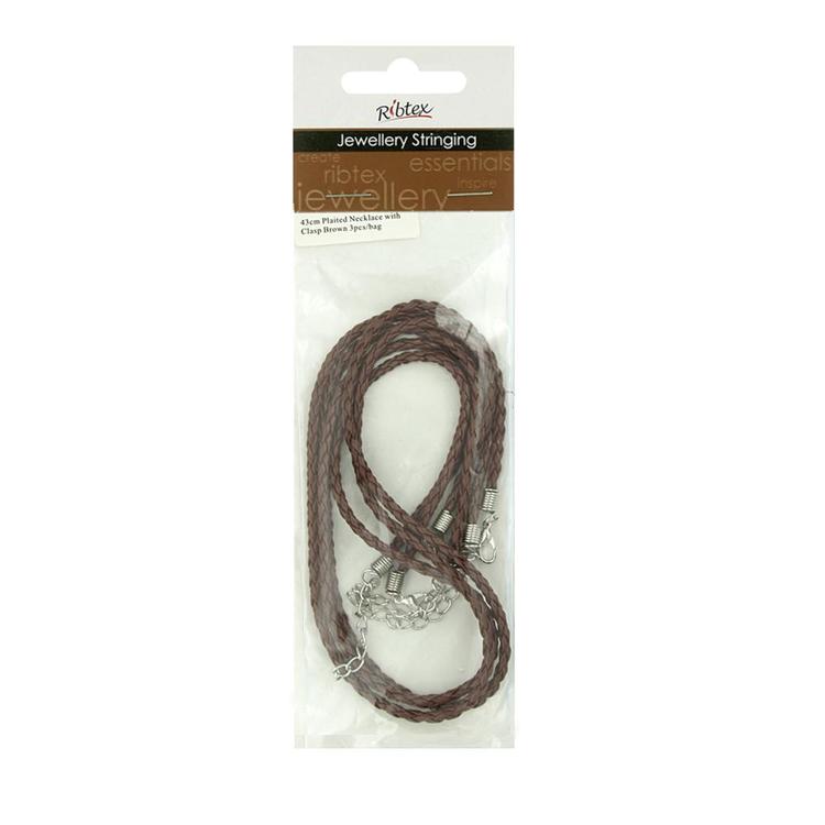 Ribtex Jewellery Stringing Plaited Necklace With Clasp Brown 43 cm