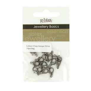 Ribtex Jewellery Basics Lobster Clasp 14 Pack Antique Silver 11 mm