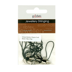 Ribtex Jewellery Stringing Mobile Phone Charm Cord Black 45 mm