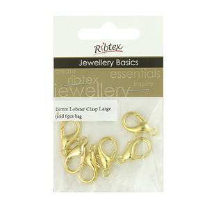 Ribtex Jewellery Basics Lobster Clasp 6 Pack Gold 21 mm