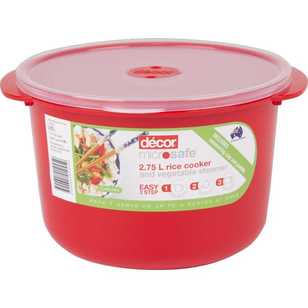 Decor Microsafe Rice Cooker & Vegetable Steamer 2.75 L Red