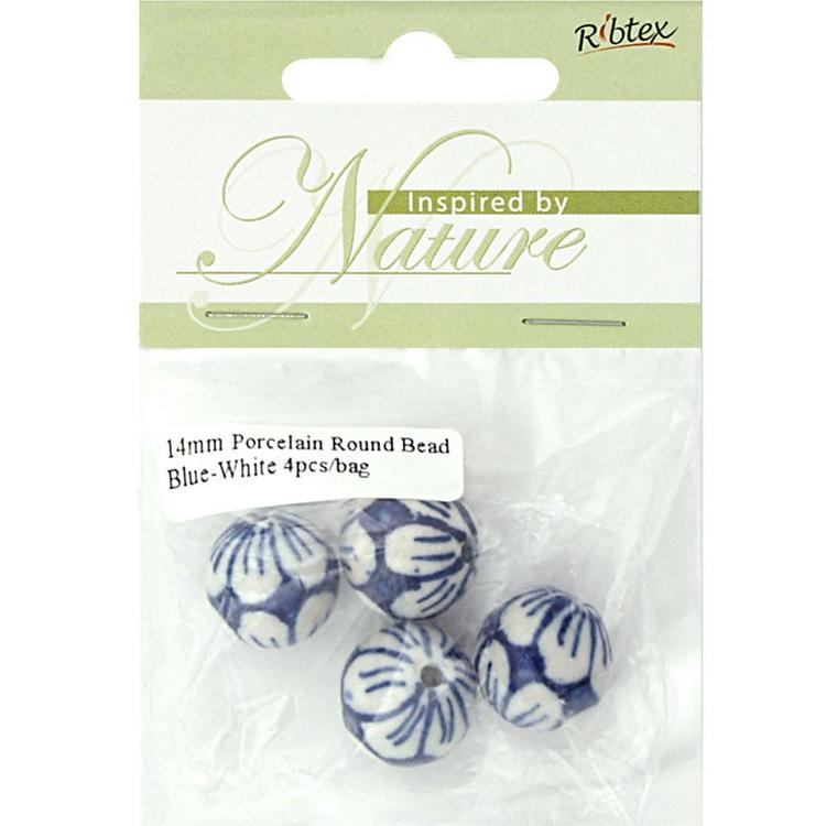 Ribtex Inspired by Nature Large Round Porcelain Beads Blue & White