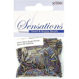Ribtex Sensations Bugle Glass Beads Ab Black 6 mm