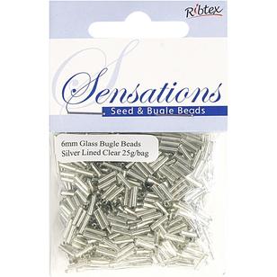 Ribtex Sensations Bugle Glass Beads Silver Lined Clear 6 mm