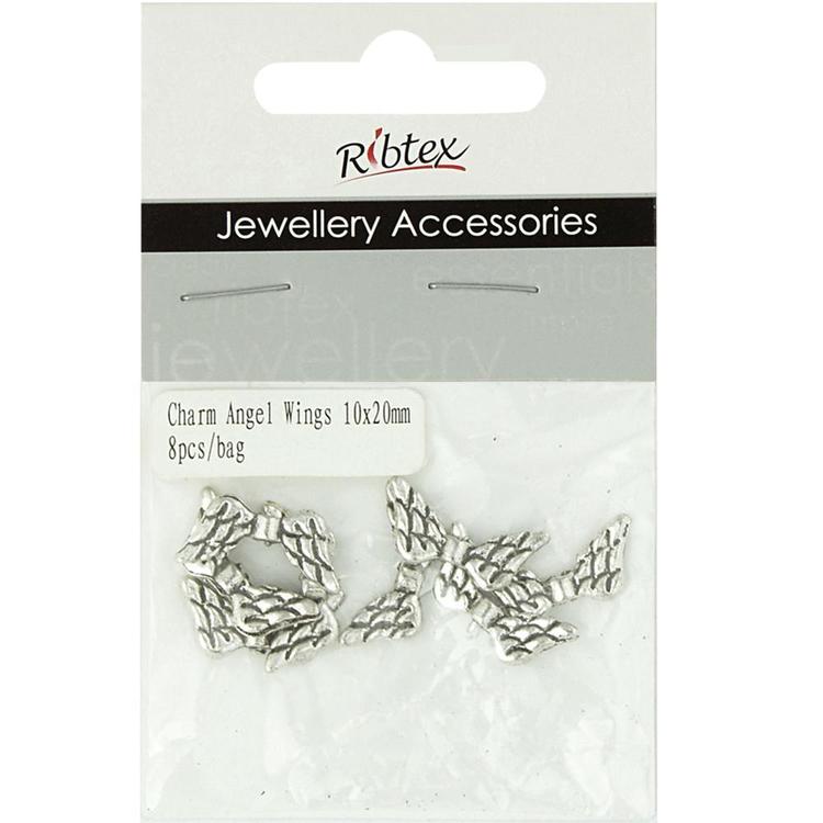 Ribtex Jewellery Accessories Angel Wings Charms 8 Pack Silver