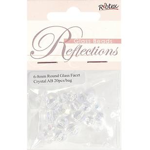 Ribtex Reflections Faceted Round Glass Beads 20 Pack Ab Crystal