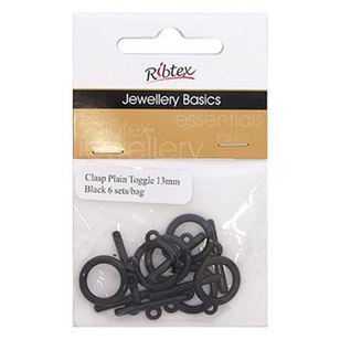 Ribtex Jewellery Basics Plain Connector Toggles Black 13 mm
