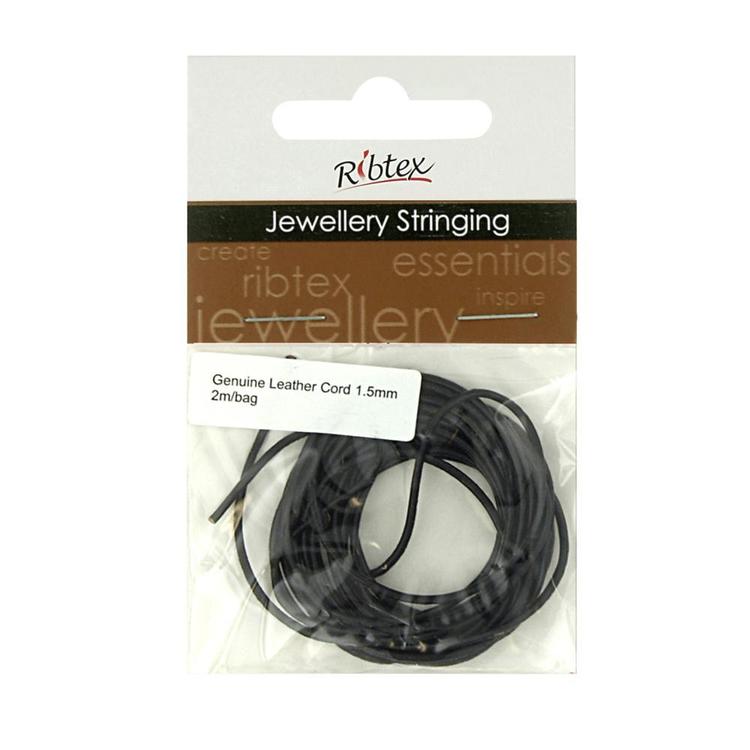 Ribtex Jewellery Stringing Genuine Leather Cord Black 1.5 mm