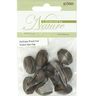 Ribtex Inspired By Nature Oval Wood Beads 10 Pack Walnut 15 x 20 mm