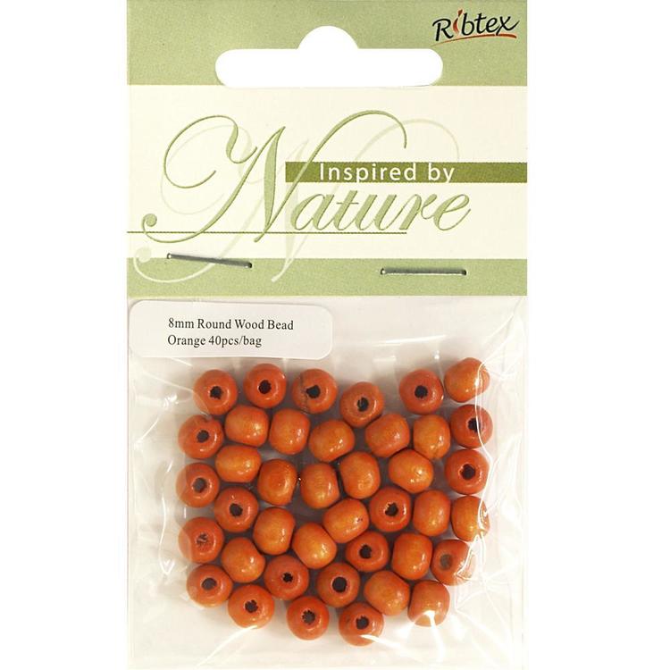 Ribtex Inspired By Nature Round Wood Beads 40 Pack Orange 8 mm
