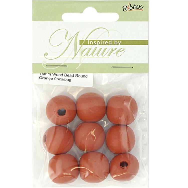 Ribtex Inspired By Nature Round Wood Beads 9 Pack Orange 18 mm