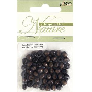 Ribtex Inspired By Nature Round Wood Beads 50 Pack Dark Brown 8 mm