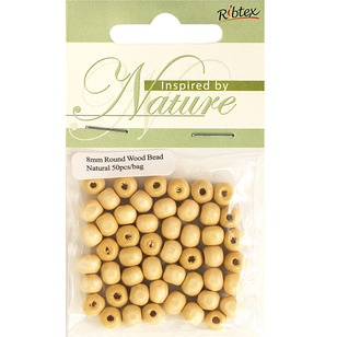 Ribtex Inspired By Nature Round Wood Beads 50 Pack Natural 8 mm
