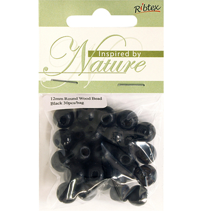Ribtex Inspired By Nature Round Wood Beads 30 Pack Black 12 mm