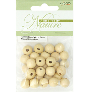Ribtex Inspired By Nature Round Wood Beads 30 Pack Natural 12 mm