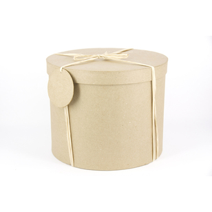 Shamrock Craft Papier Mache Round Hat Box With Tag Natural 20 x 25 cm