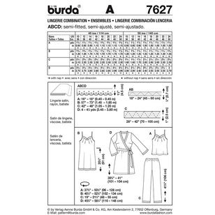 Burda Pattern 7627 Women's Lingerie  10 - 24