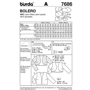 Burda Pattern 7686 Women's Bolero  10 - 22