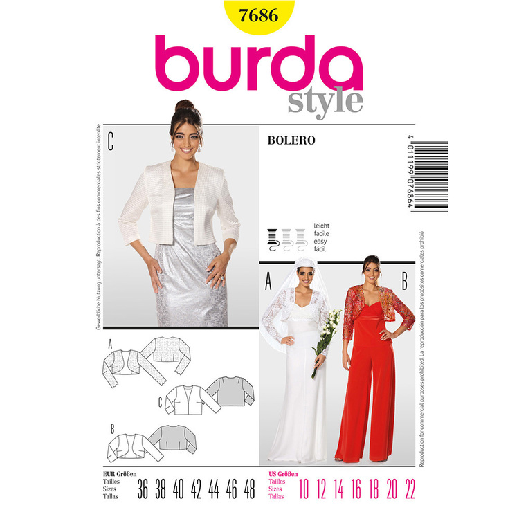 Burda Pattern 7686 Women's Bolero  10 - 22